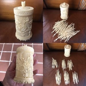 Vintage Faux Ivory Container Orderve Picks Forks